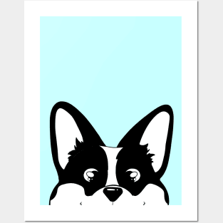 Black and White Peeking Corgi Posters and Art